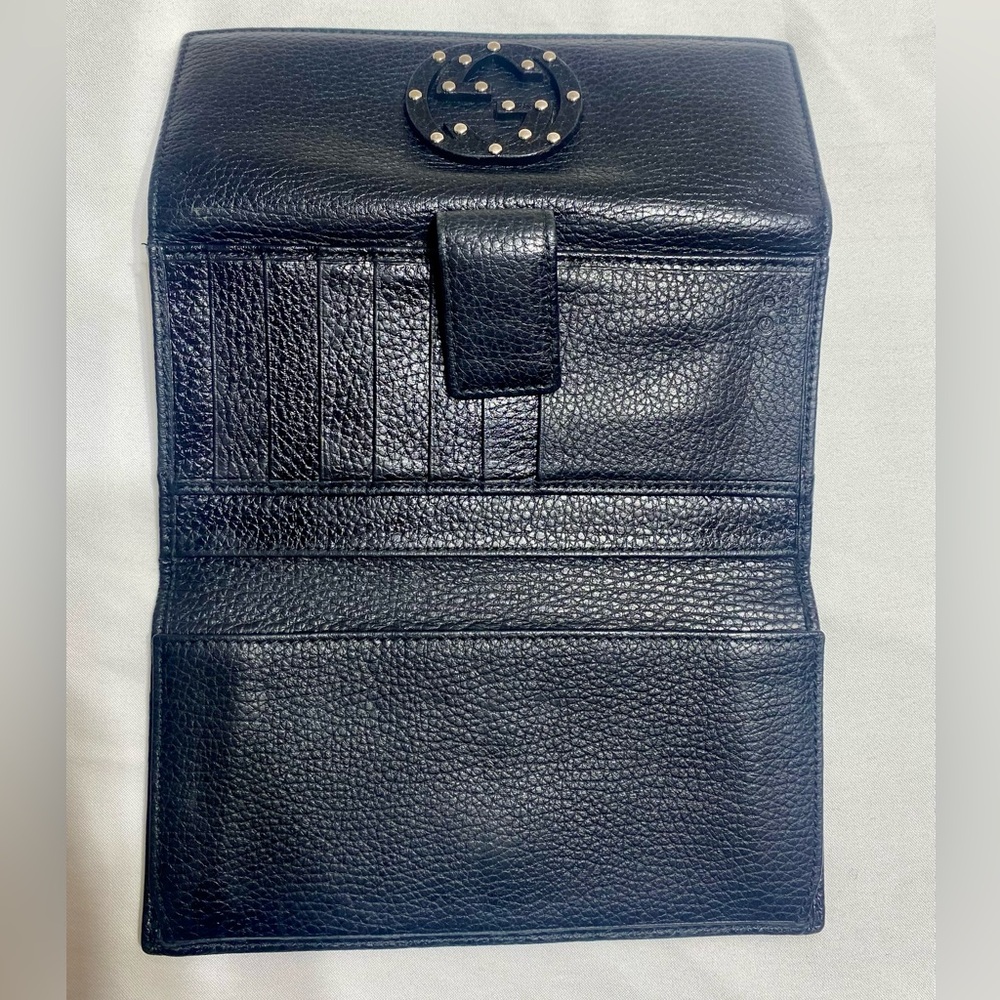 GUCCI 231843 Studded Interlocking GG Long Wallet Pebbled Leather Black Authentic - Picture 9 of 12